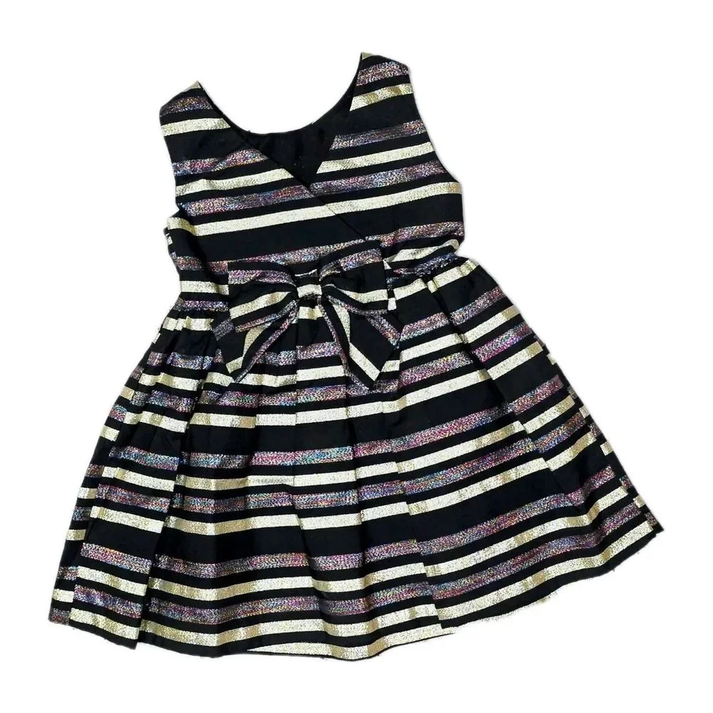 Gymboree 18-24 Months Holiday Portrait Dress Black‎ Gold Striped Party Christmas